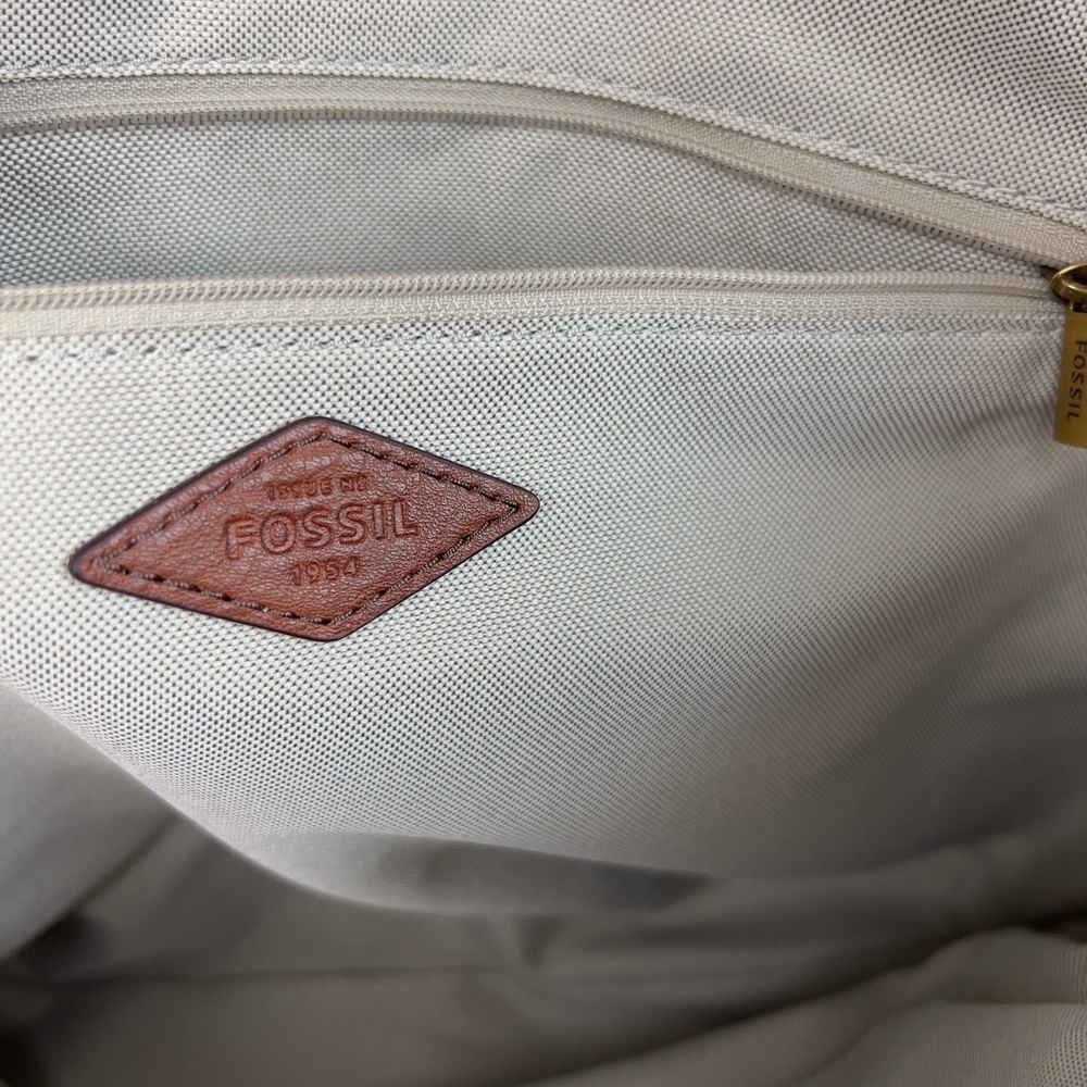 Fossil Emma Tote Bag Dual Straps Brown Handles Patterned Gray White Black NWOT - Picture 7 of 12